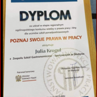 Dyplom uczestnictwa w konkursie Julii Krogul