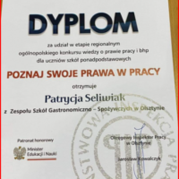 Dyplom uczestnictwa w konkursie Patrycji Seliwiak