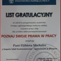 List gratulacyjny za przygotwanie uczestników dla Pani Elżbiety Michalec