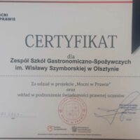Certyfikat za udział w projekcie Mocni w Prawie