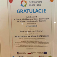 Wyróżnienie dla Technikum nr 5 w obszarze hotelarstwo, gastronomia i turystyka